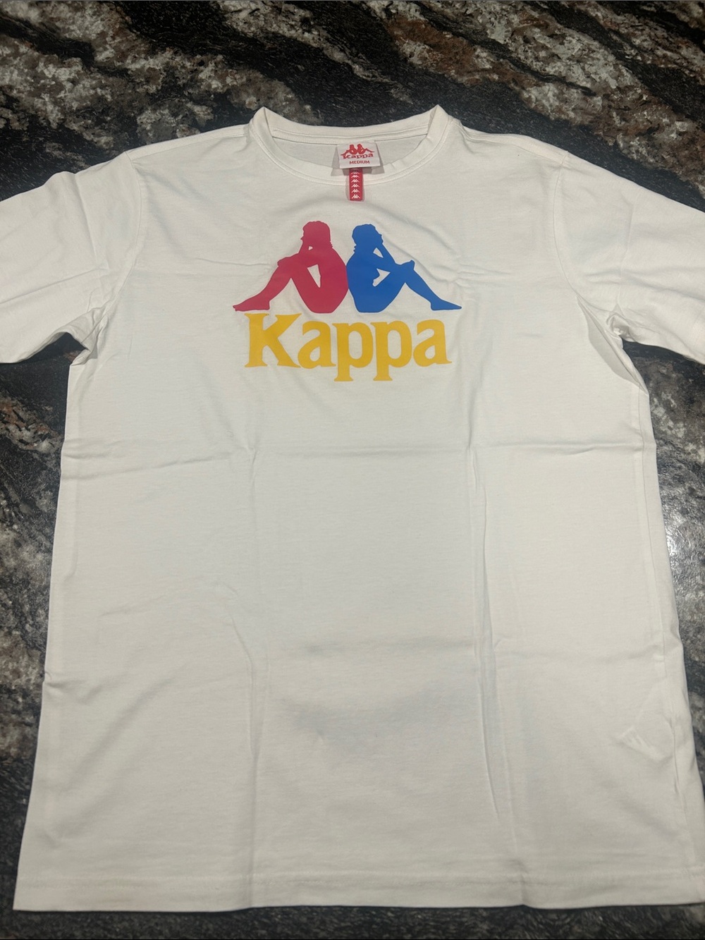 Kappa White Tee with Red, Blue and Yellow Logo